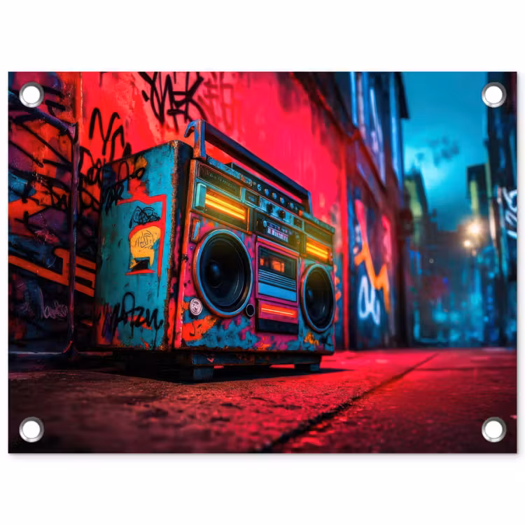 Boombox - Rood - Graffiti - Neon tuinposter los doek klein -3d