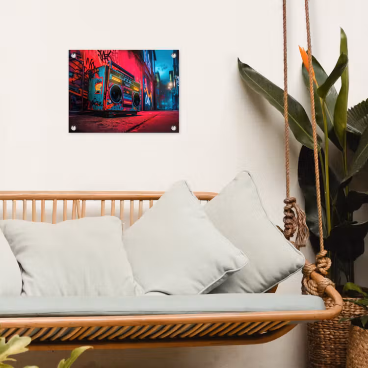 Boombox - Rood - Graffiti - Neon tuinposter los doek klein -sfeer7