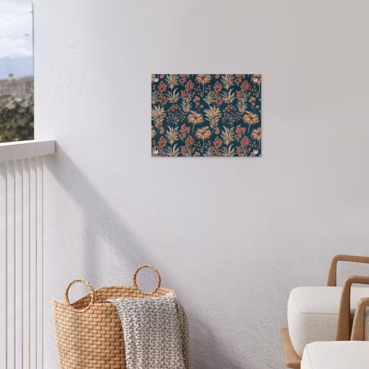 Botanisch - Patroon - Blauw tuinposter los doek klein 239 -sfeer8