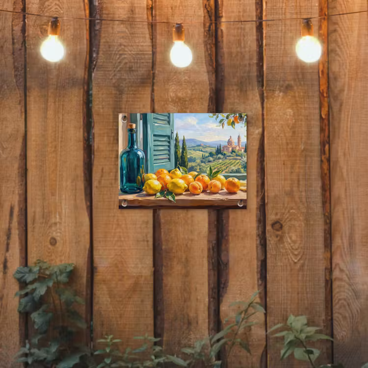 Garden Poster - Bottle - Fruit - Still Life - Fles - Fruit - Stilleven tuinposter los doek klein