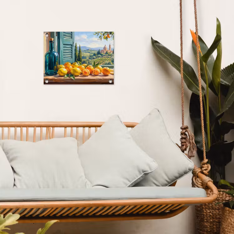 Garden Poster - Bottle - Fruit - Still Life - Fles - Fruit - Stilleven tuinposter los doek klein