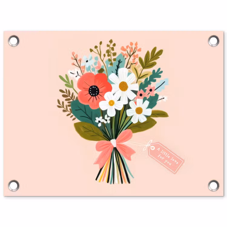Boeket - Strikje - Kaartje - Quote tuinposter los doek klein -3d