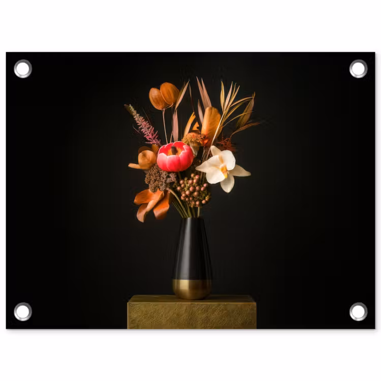 Boeket - Oranje - Gouden - vaas tuinposter los doek klein -3d