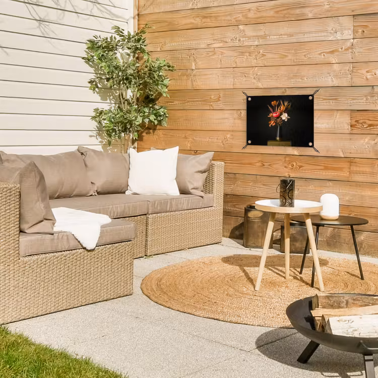 Boeket - Oranje - Gouden - vaas tuinposter los doek klein -sfeer4