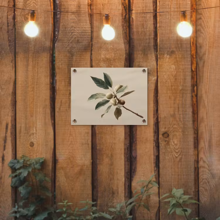 Tak - Groene Bladeren - Vruchten tuinposter los doek klein -sfeer1