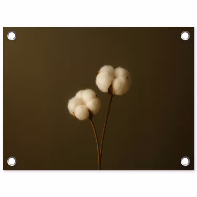 Takken - Katoen - Wit - Bollen tuinposter los doek klein -3d