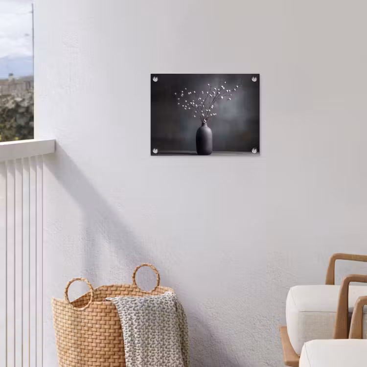 Takken - Vaas - Bolletjes - Wit tuinposter los doek klein -sfeer8