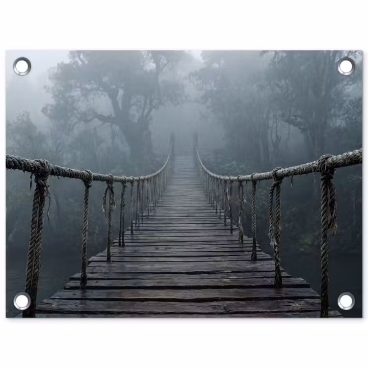 Brug - Jungle - Mist - Natuur tuinposter los doek klein -3d