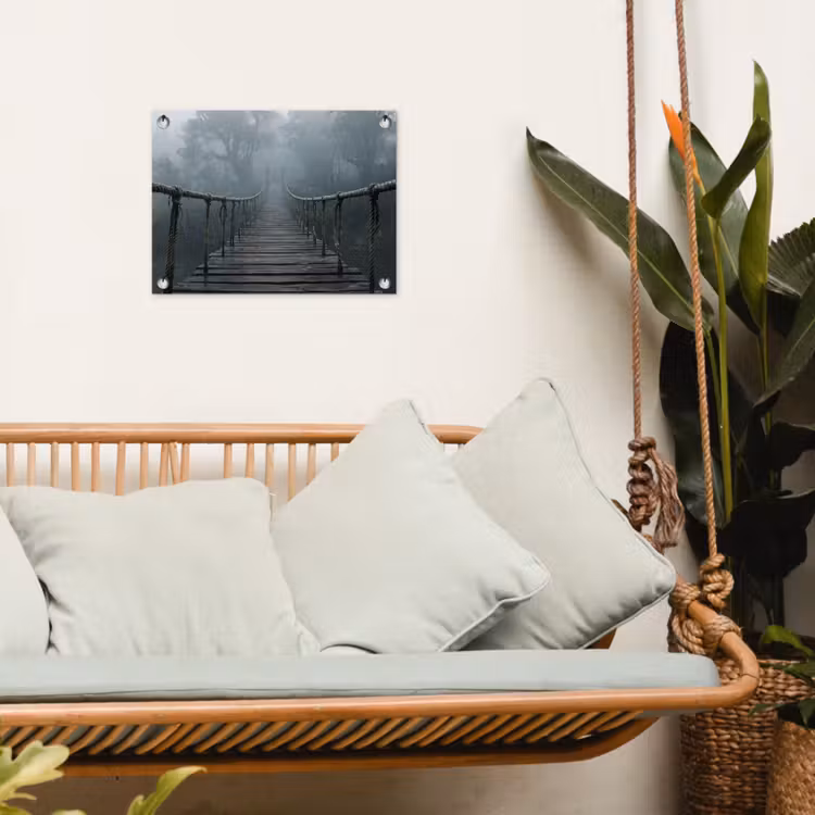 Brug - Jungle - Mist - Natuur tuinposter los doek klein -sfeer7