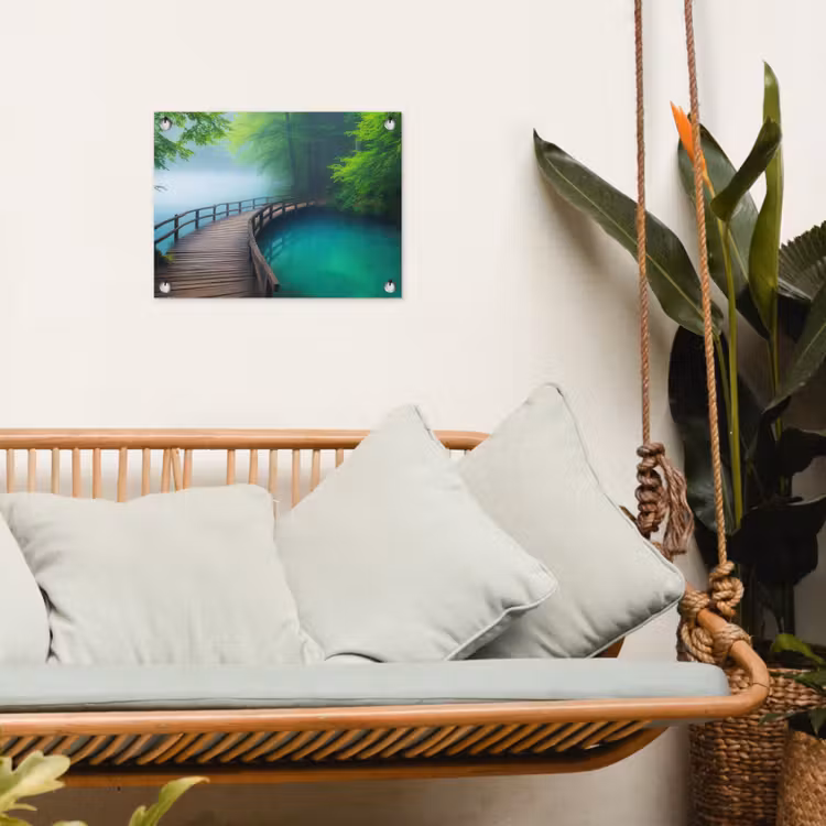 Brug - Water - Rivier - Bos tuinposter los doek klein -sfeer7