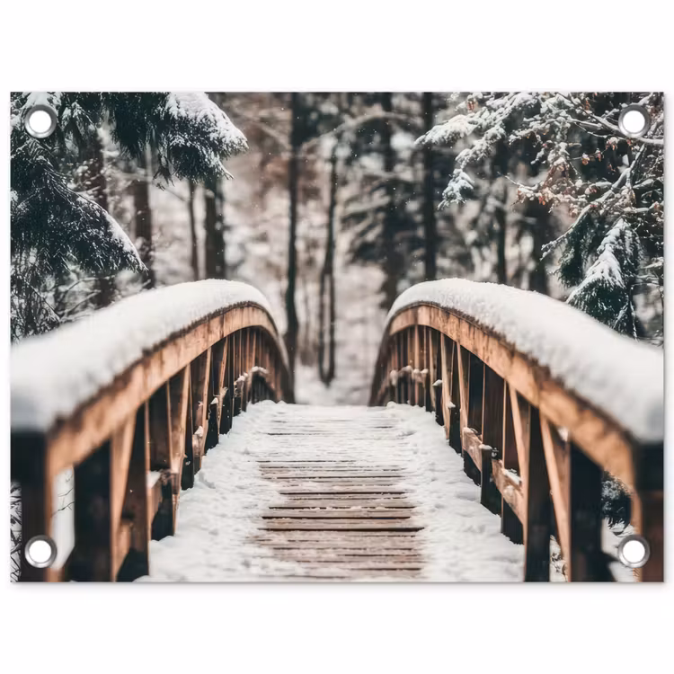 Brug - Winterlandschap - Bos - Natuur - Sneeuw tuinposter los doek klein -3d
