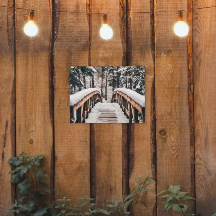 Brug - Winterlandschap - Bos - Natuur - Sneeuw tuinposter los doek klein -sfeer1