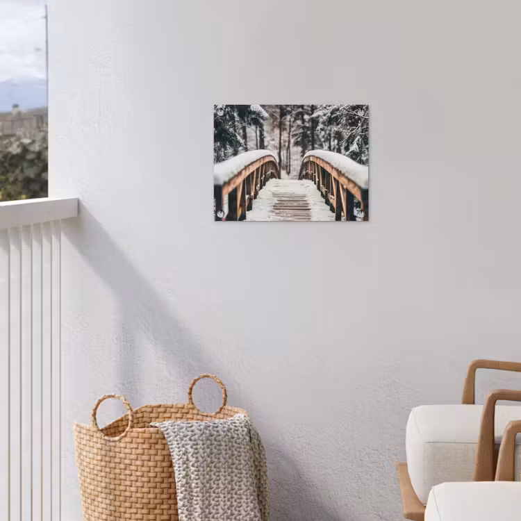 Brug - Winterlandschap - Bos - Natuur - Sneeuw tuinposter los doek klein -sfeer8