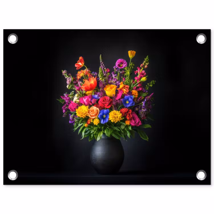 Felgekleurd - Bloemen - Vaas tuinposter los doek klein -3d