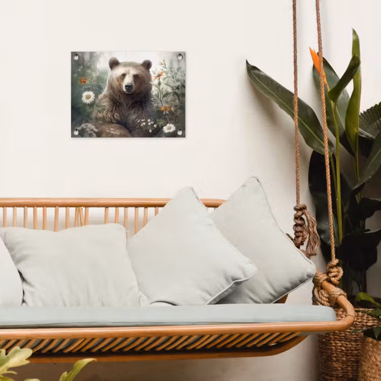 Bruine beer - Wilde dieren - Bloemen - Planten tuinposter los doek klein -sfeer7