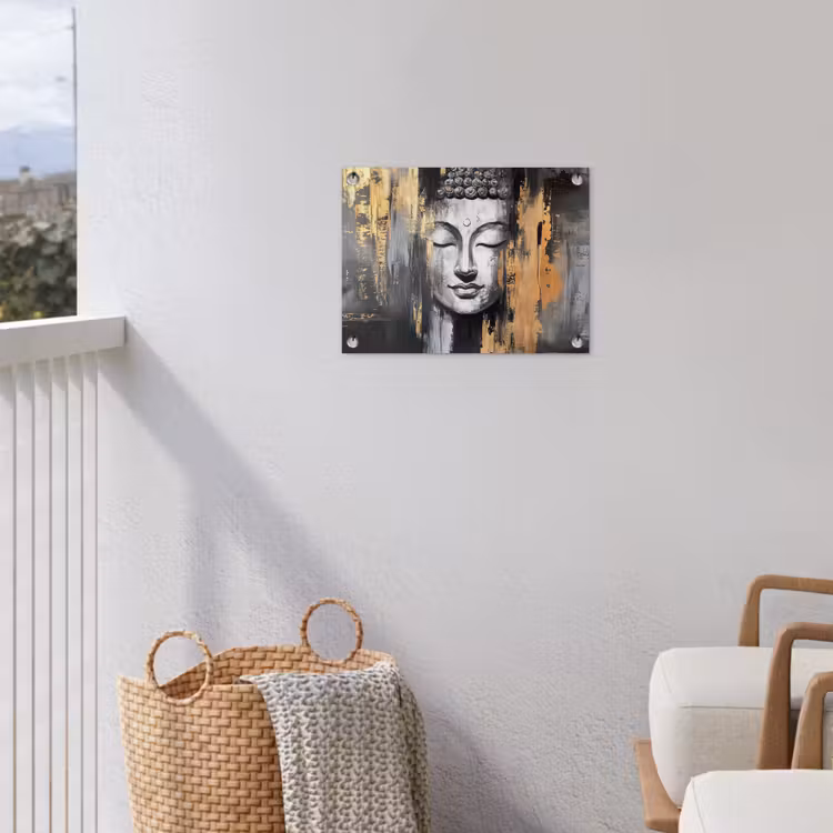Boedhha - Penseelstreken - Goud - Abstract tuinposter los doek klein -sfeer8