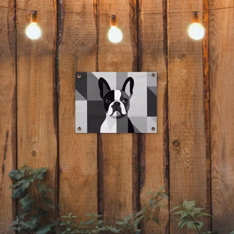 Buldog - Zwart - Abstract - Vlakken tuinposter los doek klein -sfeer1
