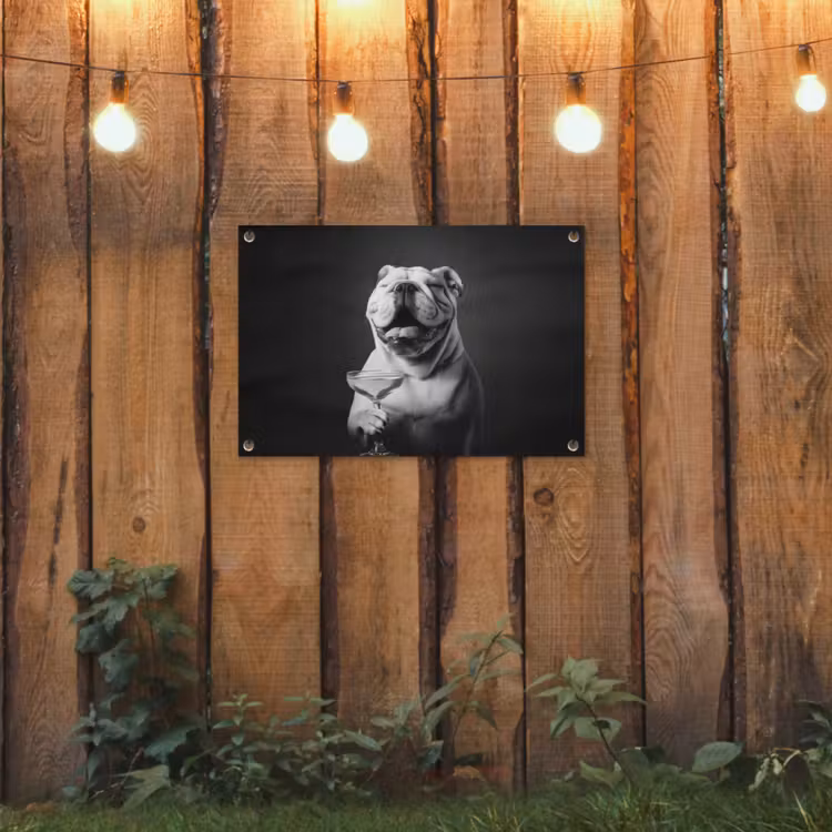 Buldog - Hond - Glas tuinposter los doek klein -sfeer1