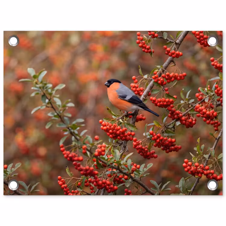Goudvink - Bessen - Herfst - Natuur - Kleurrijk tuinposter los doek klein -3d