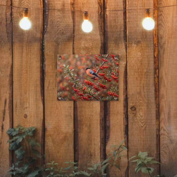 Goudvink - Bessen - Herfst - Natuur - Kleurrijk tuinposter los doek klein -sfeer1