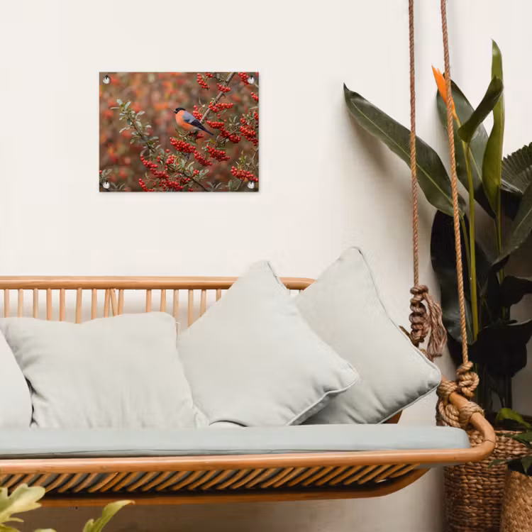 Goudvink - Bessen - Herfst - Natuur - Kleurrijk tuinposter los doek klein -sfeer7