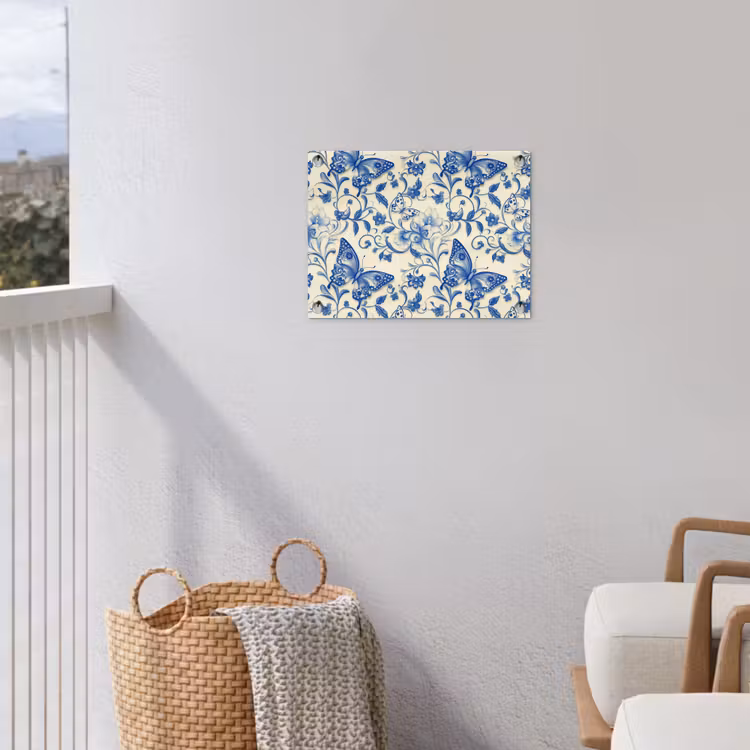 Vlinders - Bloemen - Blauw - Botanisch tuinposter los doek klein 239 -sfeer8