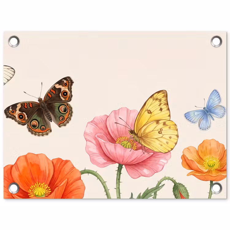 Vlinders - Klaprozen - Illustratie - Kleurrijk tuinposter los doek klein -3d