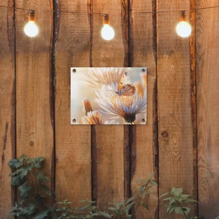 Vlinder - Bloem - Oranje tuinposter los doek klein -sfeer1