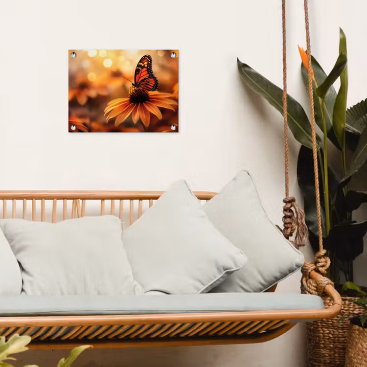 Vlinder - Bloemen - Oranje tuinposter los doek klein -sfeer7