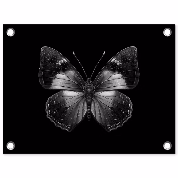 Vlinder - Grijs - Mysterieus tuinposter los doek klein -3d
