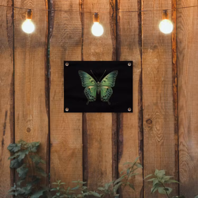 Vlinder - Groen - Diepte tuinposter los doek klein -sfeer1