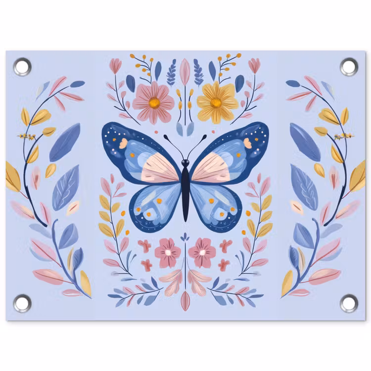 Vlinder - Lichtblauw - Sierlijk - Bloemen tuinposter los doek klein -3d