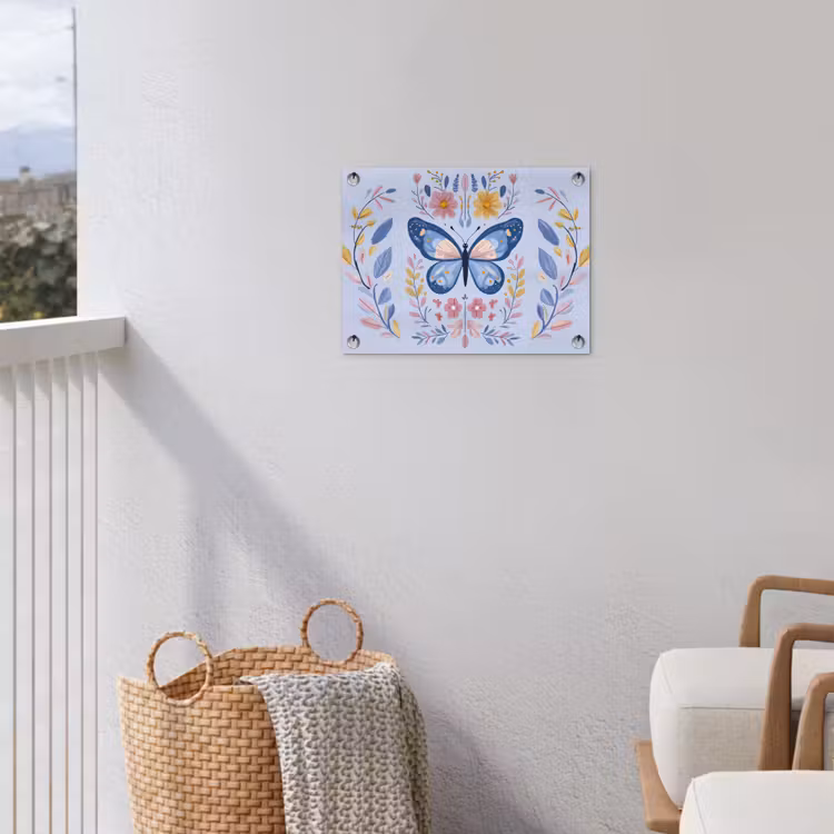Vlinder - Lichtblauw - Sierlijk - Bloemen tuinposter los doek klein -sfeer8