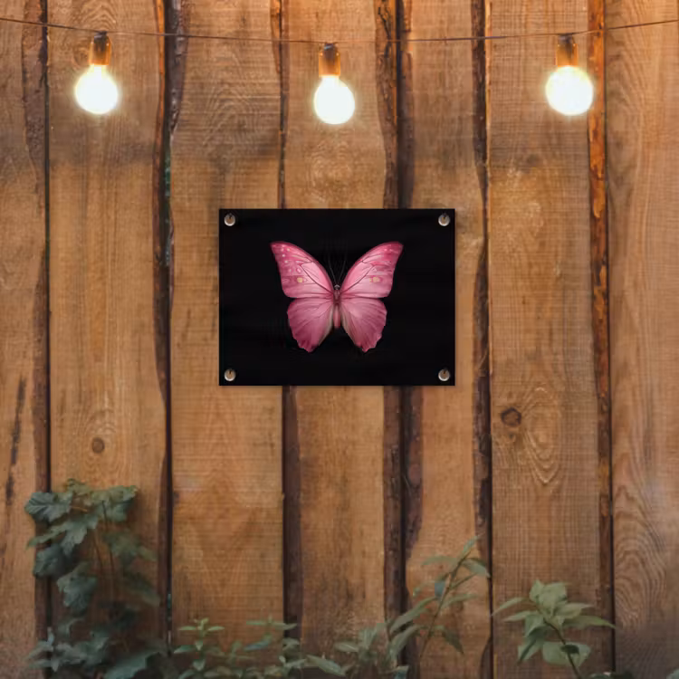 Vlinder - roze - Elegant tuinposter los doek klein -sfeer1