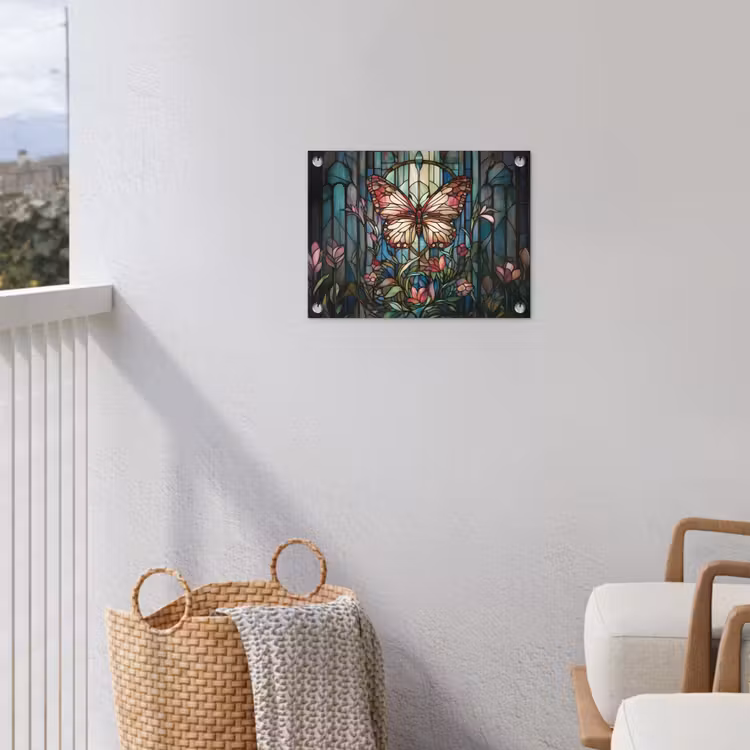 Vlinder - Roze - Bloemen - Bladeren tuinposter los doek klein -sfeer8