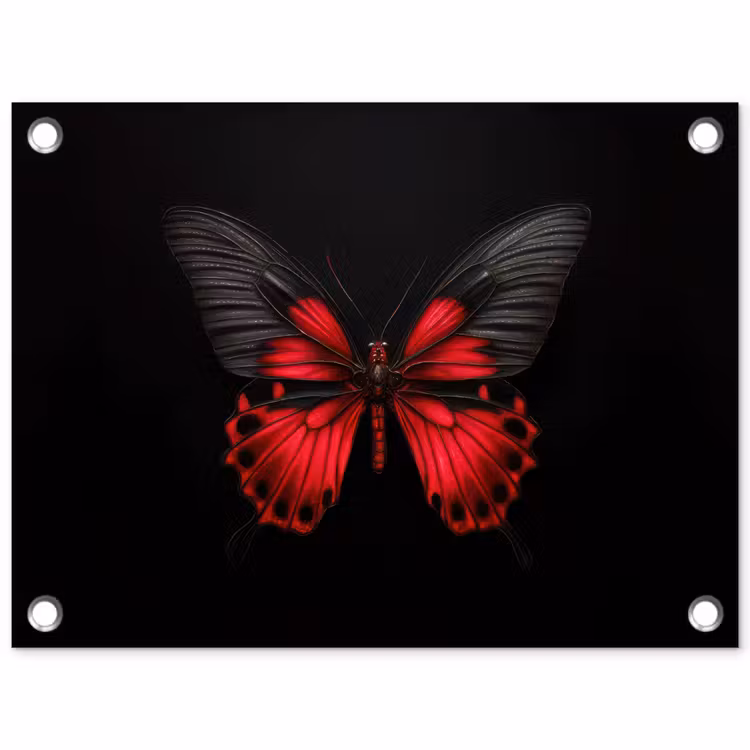 Vlinder - Rood - Contrast tuinposter los doek klein -3d
