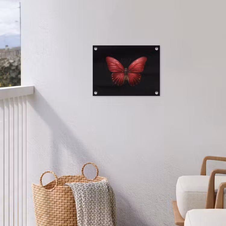 Vlinder - Rood - Minimalistisch tuinposter los doek klein -sfeer8
