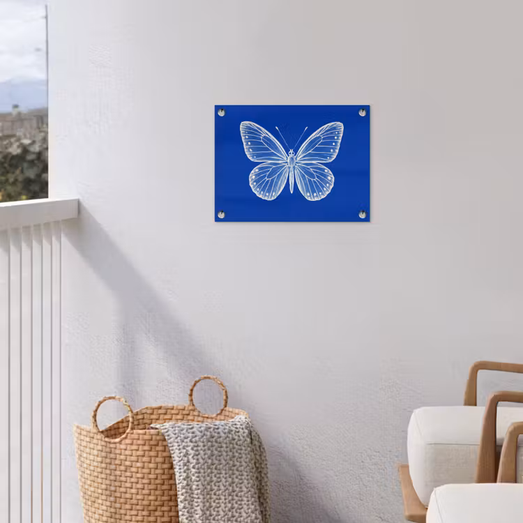 Vlinder - Wit - Getekend - Stippen tuinposter los doek klein -sfeer8