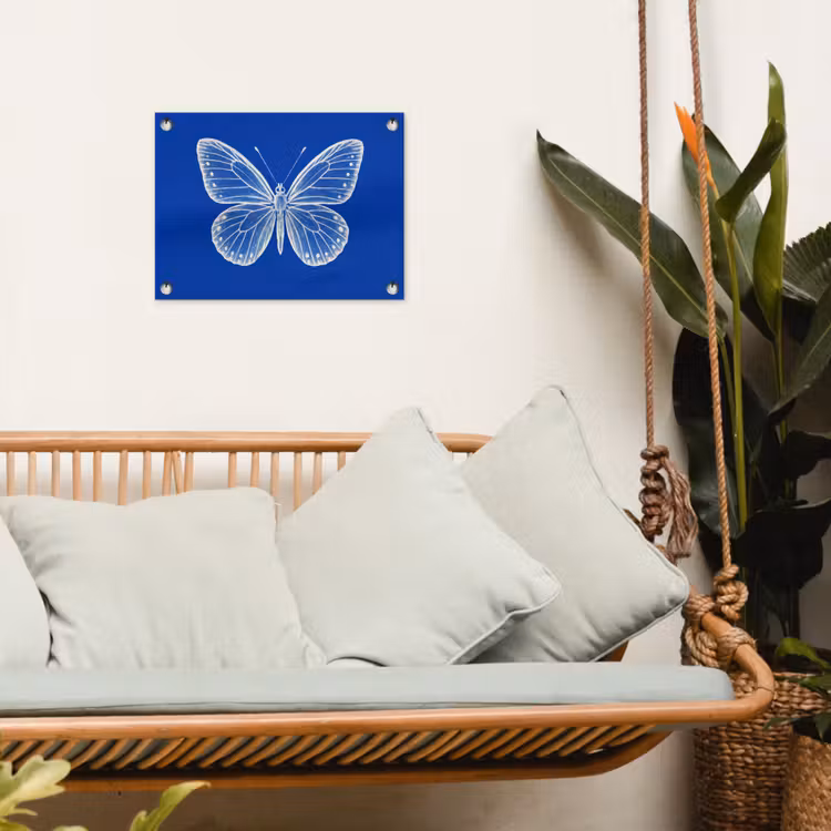 Vlinder - Wit - Getekend - Stippen tuinposter los doek klein -sfeer7
