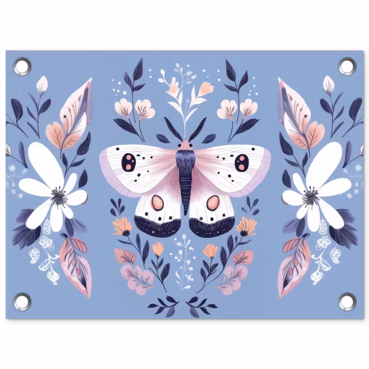 Vlinder - Vleugels - Stippen - Bloemen tuinposter los doek klein -3d