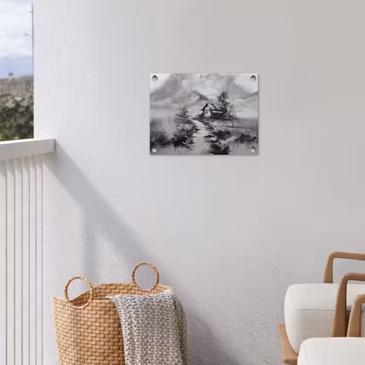 Hut - Grijs - Bergen - Mistig tuinposter los doek klein -sfeer8