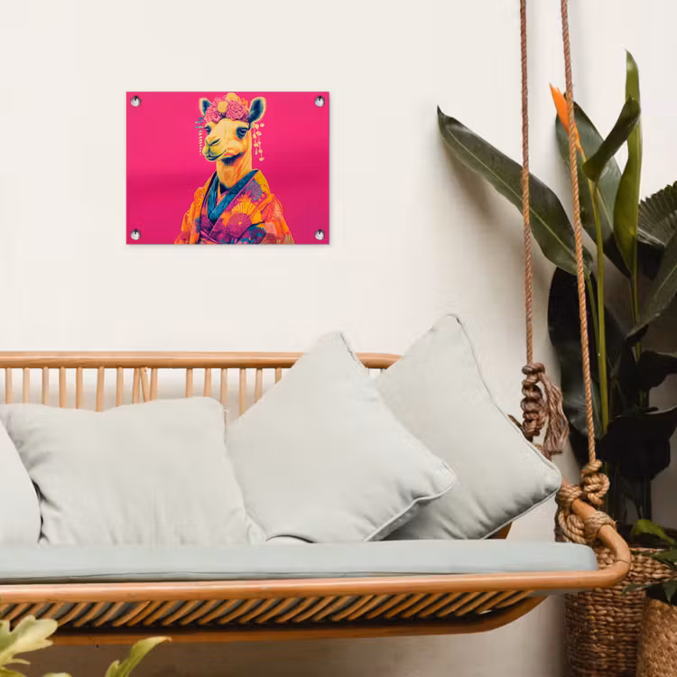 Kameel - Bloemen - Kimono - Waaiers tuinposter los doek klein -sfeer7