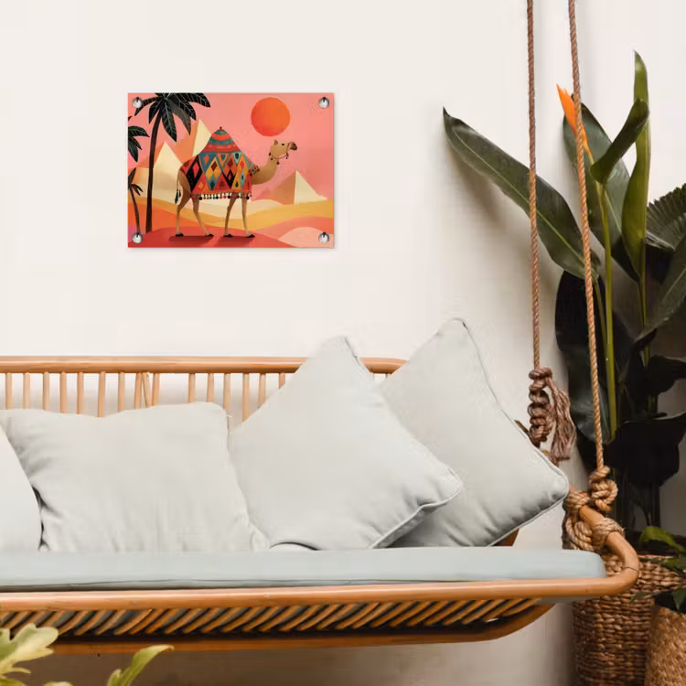Kameel - Pyramides - Rode zon tuinposter los doek klein -sfeer7