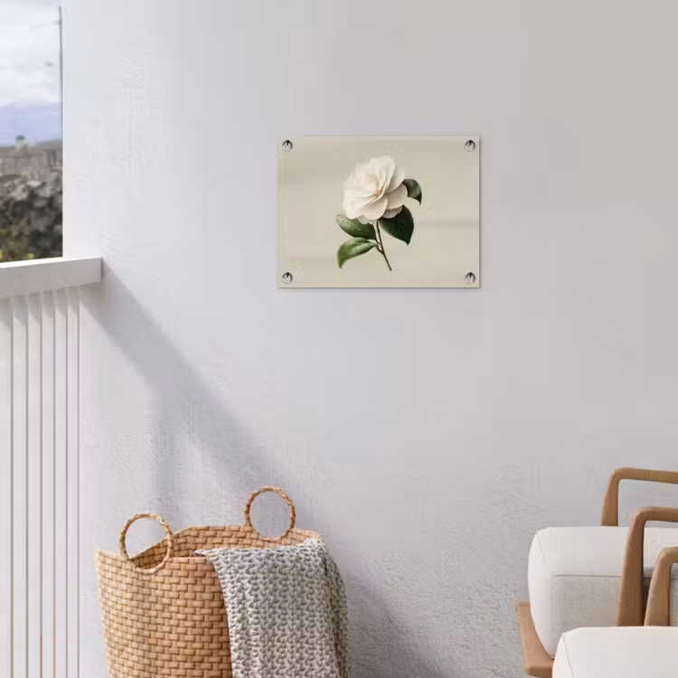 Cameliabloem - Wit - Groen tuinposter los doek klein -sfeer8