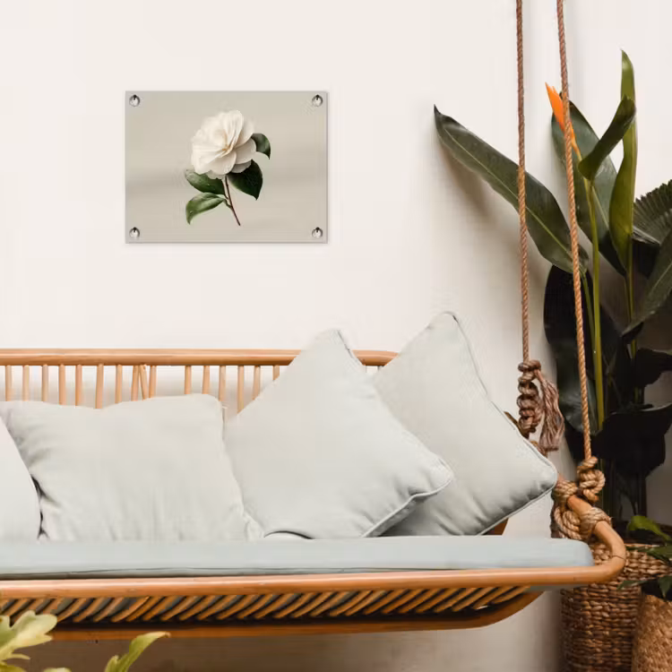 Cameliabloem - Wit - Groen tuinposter los doek klein -sfeer7