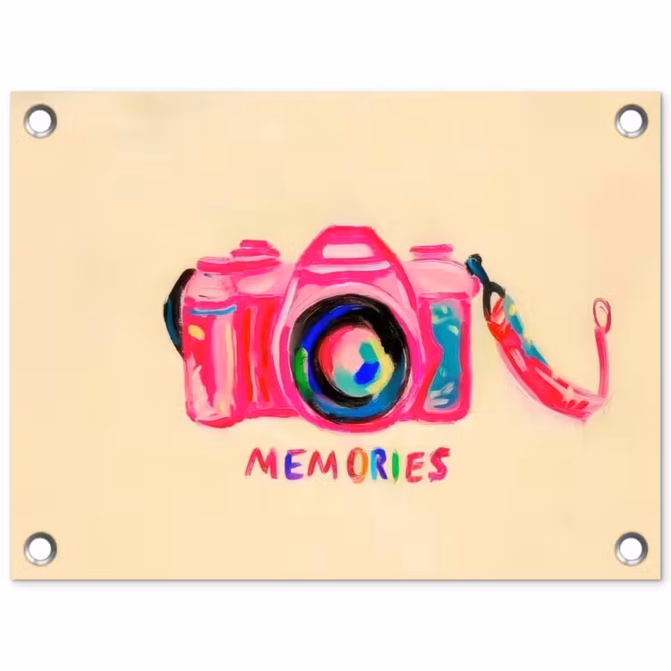 Camera - Memories - Roze - Geschilderd tuinposter los doek klein -3d