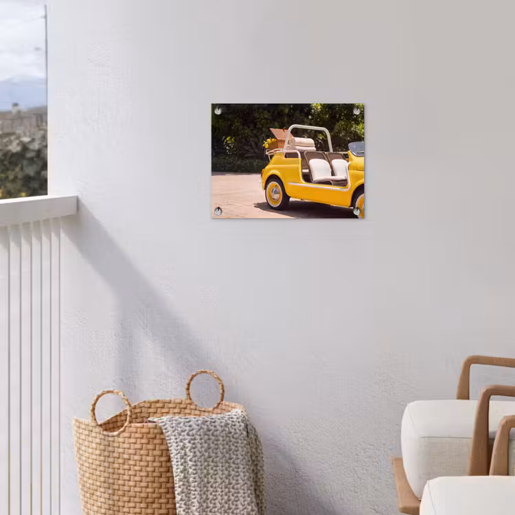 Auto - Picknick - Zomer - Geel tuinposter los doek klein -sfeer8