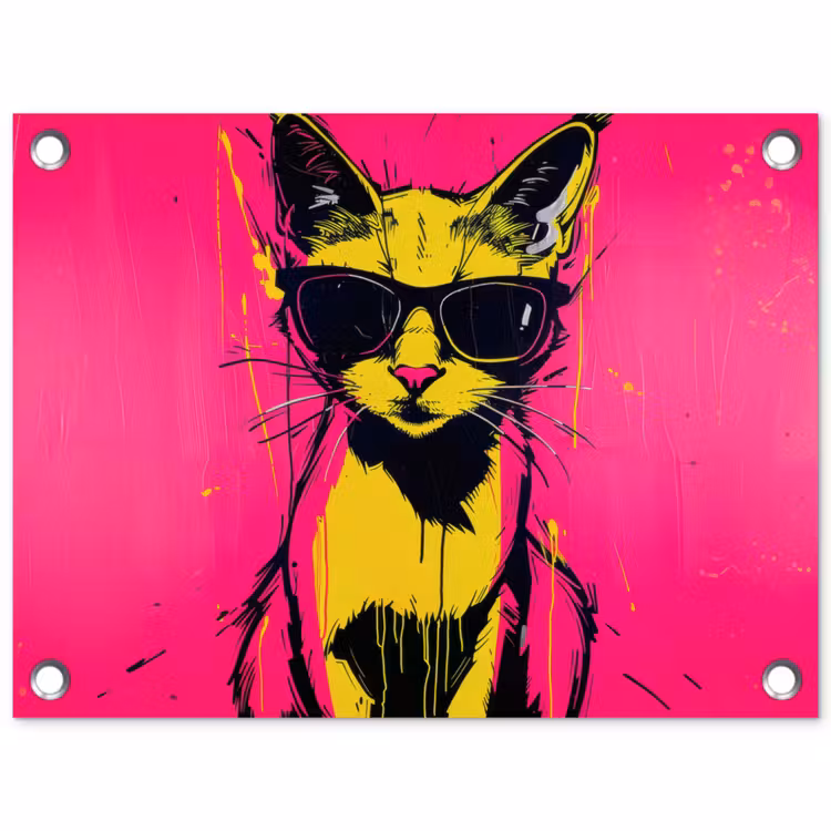 Kat - Art - Zonnebril - Roze tuinposter los doek klein -3d