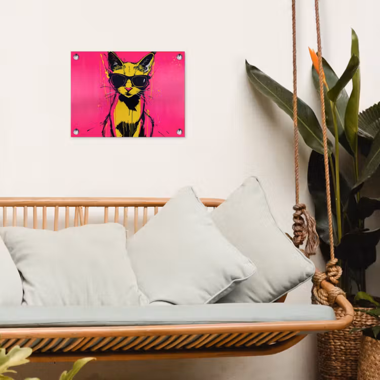 Kat - Art - Zonnebril - Roze tuinposter los doek klein -sfeer7