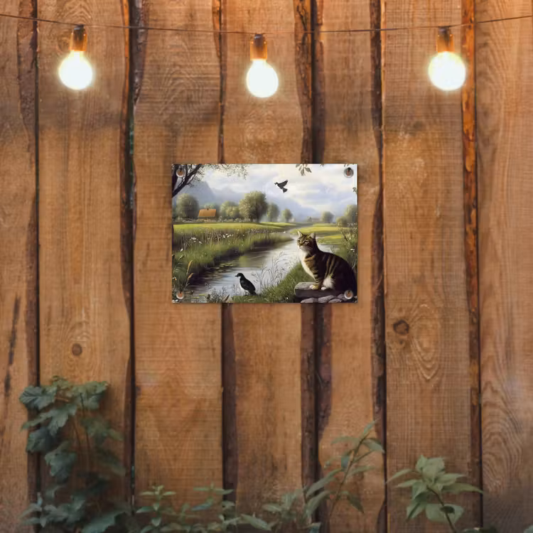 Kat - Beekje - Weide tuinposter los doek klein -sfeer1